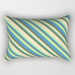 [ Thumbnail: Green, Blue, Dark Olive Green, and Bisque Colored Striped/Lined Pattern Rectangular Pillow ]