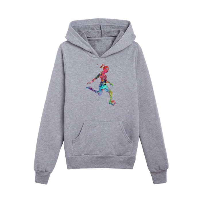 Girl Soccer Player Watercolor Sports Art Kids Pullover Hoodie