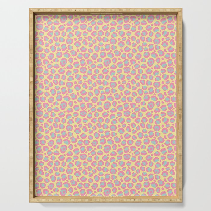 Yellow pink blue cheetah print Serving Tray