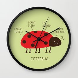 jitterbug Wall Clock | Funny, Anxiety, Pun, Jitter, Ladybug, Illustration, Humour, Graphicdesign, Cute, Bug 