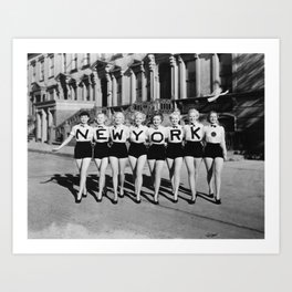 New York Girls in a line, lovely girls on the street - mid century vintage photo Art Print