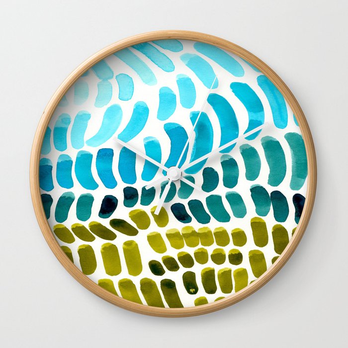 Complementary Colors Blue Green Watercolor Natural Pattern Colorful Mid Century Modern Art Wall Clock By Enshape Society6