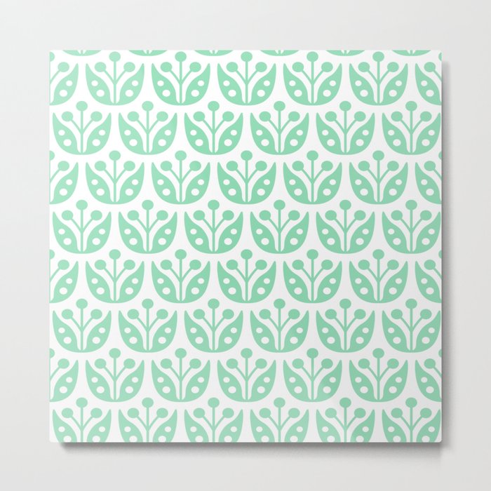 Mid Century Modern Flower Pattern Neutrals Mint Green 2 Metal Print