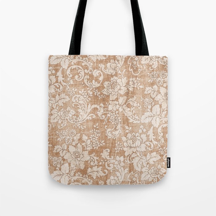 Vintage white brown grunge shabby floral Tote Bag