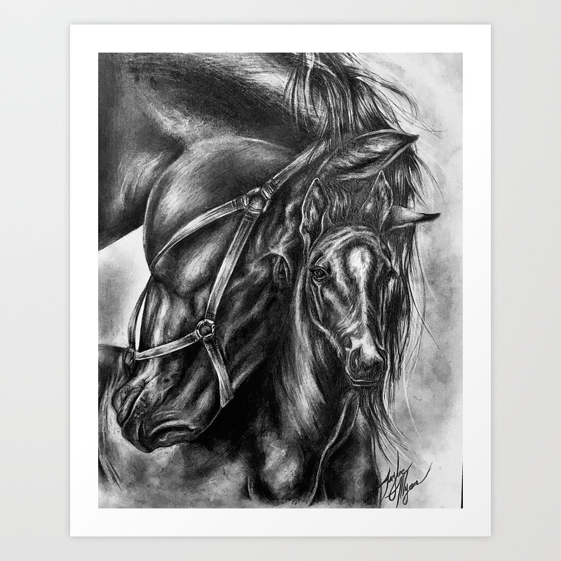 Sketch Black Horse Print Canvas Art Poster Picture Wall Hangings Home Decor 