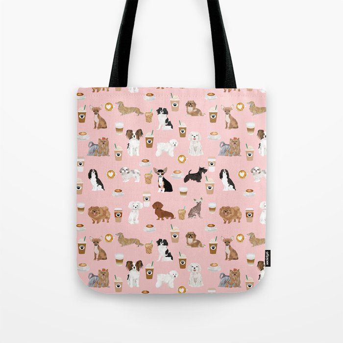 Small Dog Breeds with coffee latte frappe chihuahua bichon spaniel dachshund Tote Bag