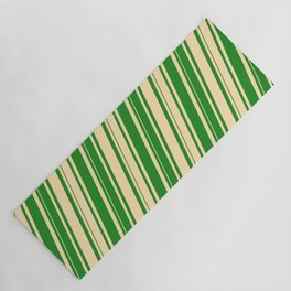[ Thumbnail: Beige & Forest Green Colored Pattern of Stripes Yoga Mat ]