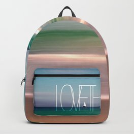 LOVE THE OCEAN II Backpack | Summer, Sailing, Mixed Media, Typo, Digital, Words, Piaschneider, Photoart, Lovetheocean, Blue 