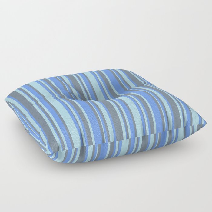 Cornflower Blue, Light Blue, and Slate Gray Colored Striped Pattern Floor Pillow