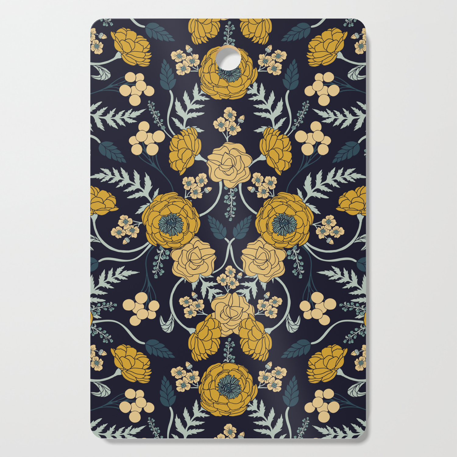 Navy Blue Turquoise Cream Mustard Yellow Dark Floral Pattern Cutting Board By Somecallmebeth Society6