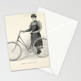 "Leading a Bicycle About" from "Bicycling for Ladies" by Maria E. Ward, 1896 Stationery Card