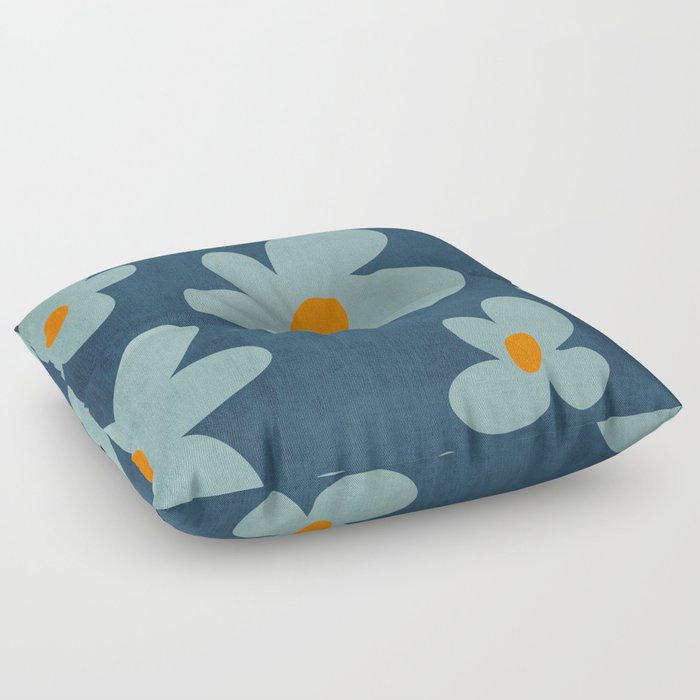 Sky Blue Orange Flowers Minimalist Artwork Floor Pillow