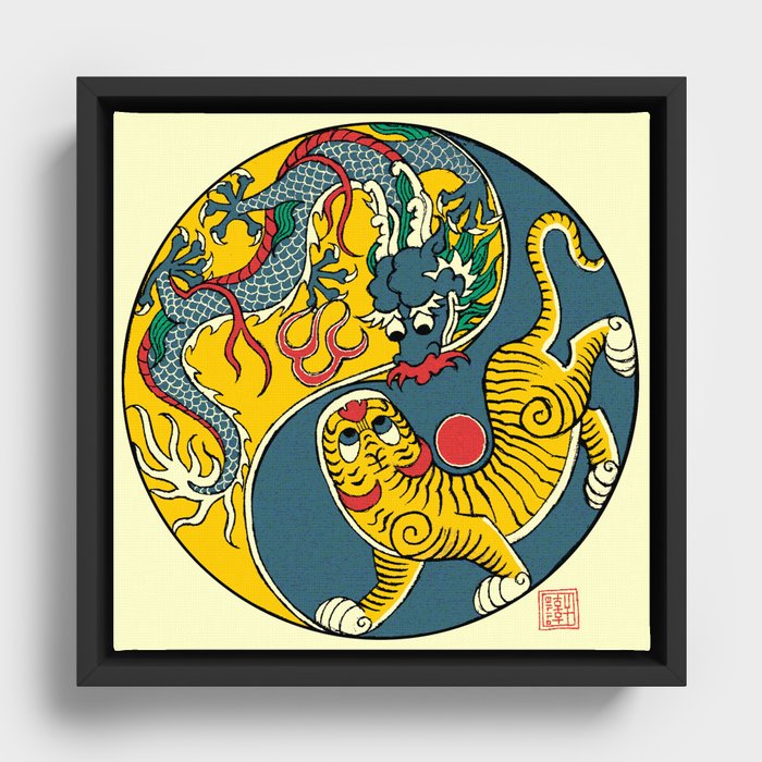 A Flag of Dragon and Tiger Framed Canvas
