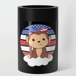 Monkey For The Fourth Of July America Flag Usa Can Cooler