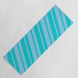 [ Thumbnail: Dark Turquoise & Sky Blue Colored Striped Pattern Yoga Mat ]