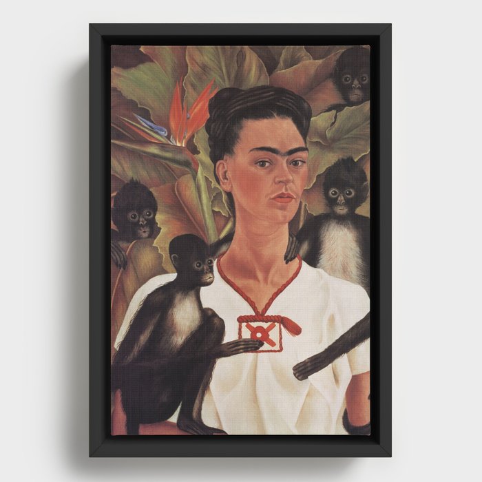 Frida Kahlo Self Portrait with Monkeys Framed Canvas