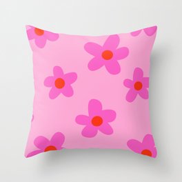 pink 70s floral, flower power print Throw Pillow