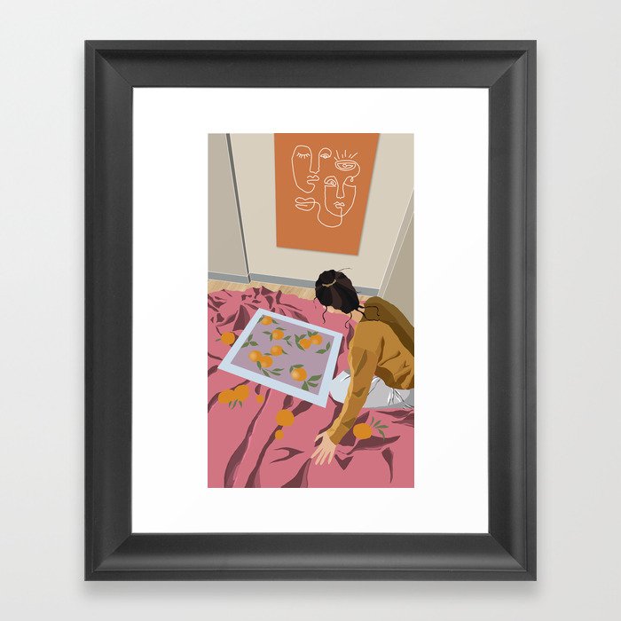 Painting orange & Girl Framed Art Print