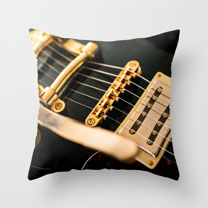 Close up Guitar Strings | Gold touch Guitar | Instrument photography Throw Pillow