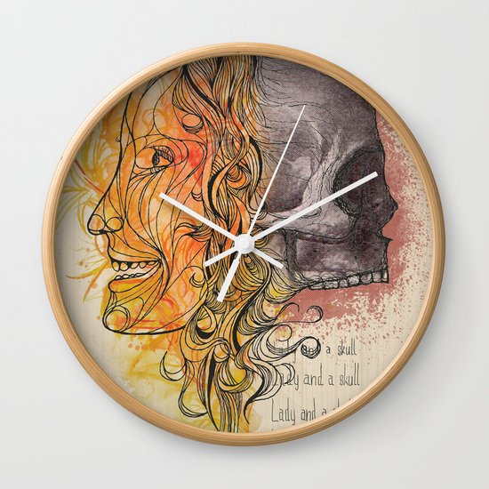 Lady and a skull Wall Clock
