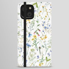Scandinavian Midsummer Blue And Yellow Wildflowers Meadow  iPhone Wallet Case