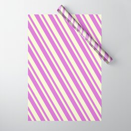 [ Thumbnail: Orchid and Light Yellow Colored Lines/Stripes Pattern Wrapping Paper ]