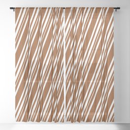 [ Thumbnail: Brown & White Colored Lined/Striped Pattern Sheer Curtain ]