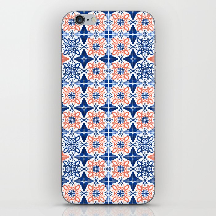 Cheerful Retro Modern Kitchen Tile Mini Pattern Red and Navy Blue iPhone Skin