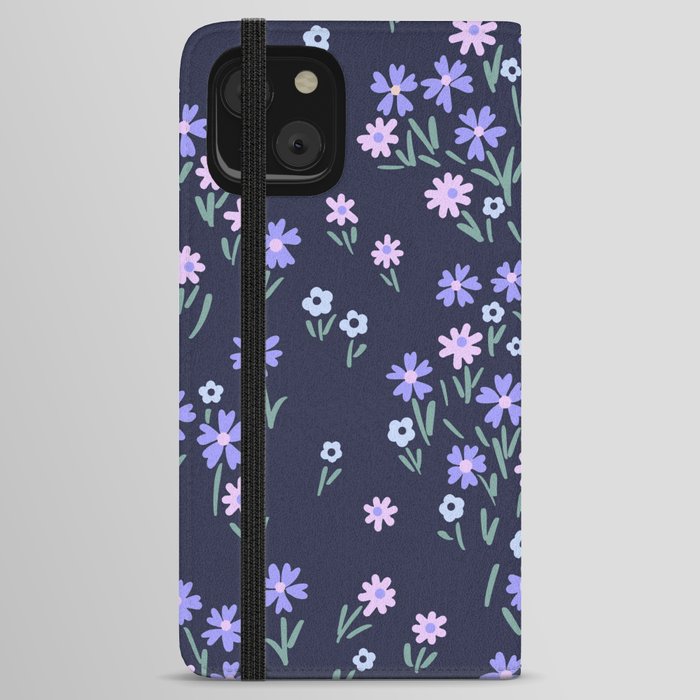 Blue Ditsy Floral Theme iPhone Wallet Case