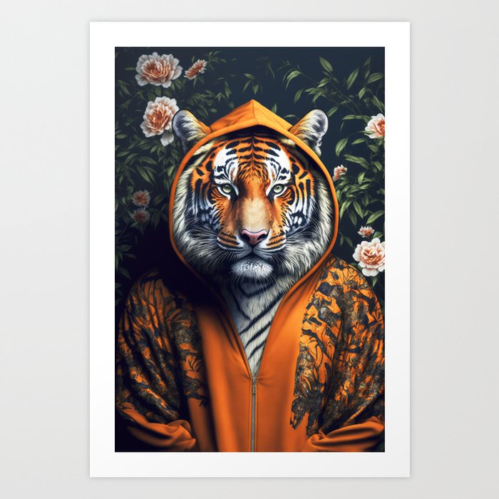 Tiger in a Orange Hoodie Art Print
