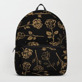 Gold Roses Silhouette on Black Backpack | Background, Floral, And, Leaves, Flowers, Graphicdesign, Retro, Pattern, Seamless, Roses 
