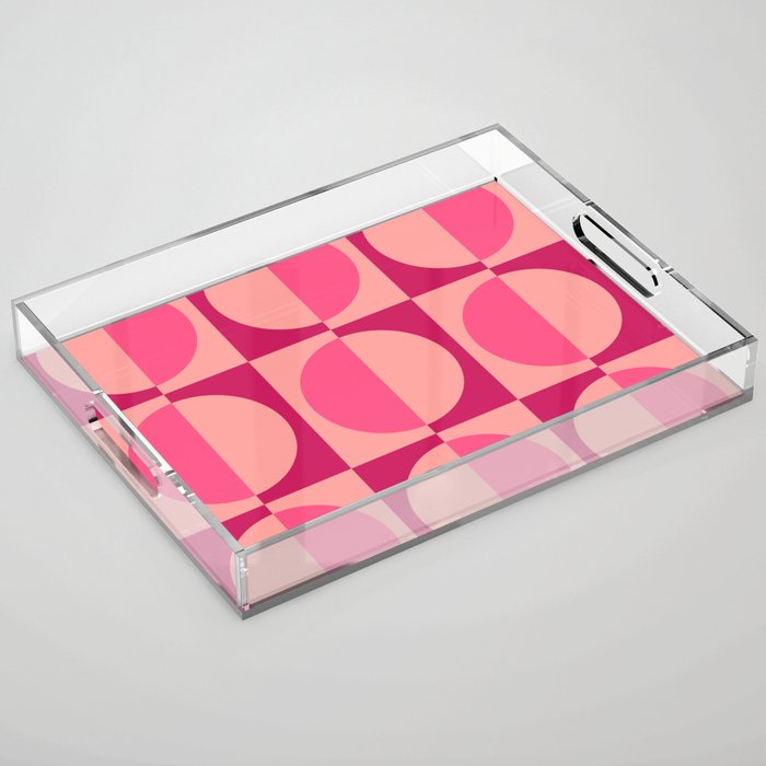 Retro Geometric Half Square and Circle Pattern 469 Pink Acrylic Tray