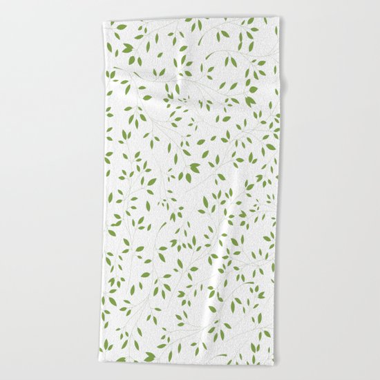 Leaves Pattern in Green & White Beach Towel