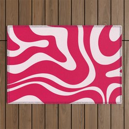 Modern Liquid Swirl Abstract Pattern Square in Raspberry Magenta Pink Outdoor Rug