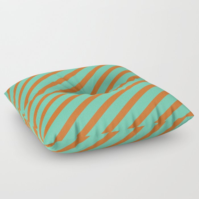 Aquamarine & Chocolate Colored Stripes/Lines Pattern Floor Pillow