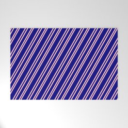 [ Thumbnail: Pink & Blue Colored Pattern of Stripes Welcome Mat ]