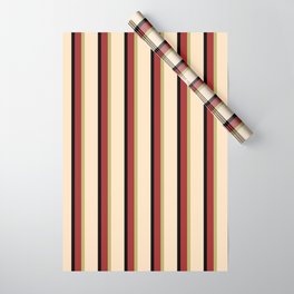 [ Thumbnail: Brown, Dark Khaki, Bisque, and Black Colored Lined/Striped Pattern Wrapping Paper ]