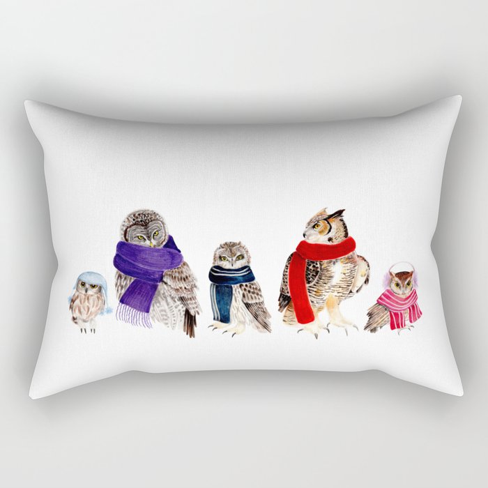Line of Owls in Scarves Rectangular Pillow