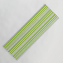 [ Thumbnail: Light Grey and Green Colored Stripes Pattern Yoga Mat ]