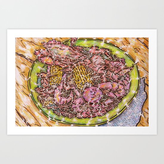 Seafood Boil Illustration Art Print by cainclement | Society6