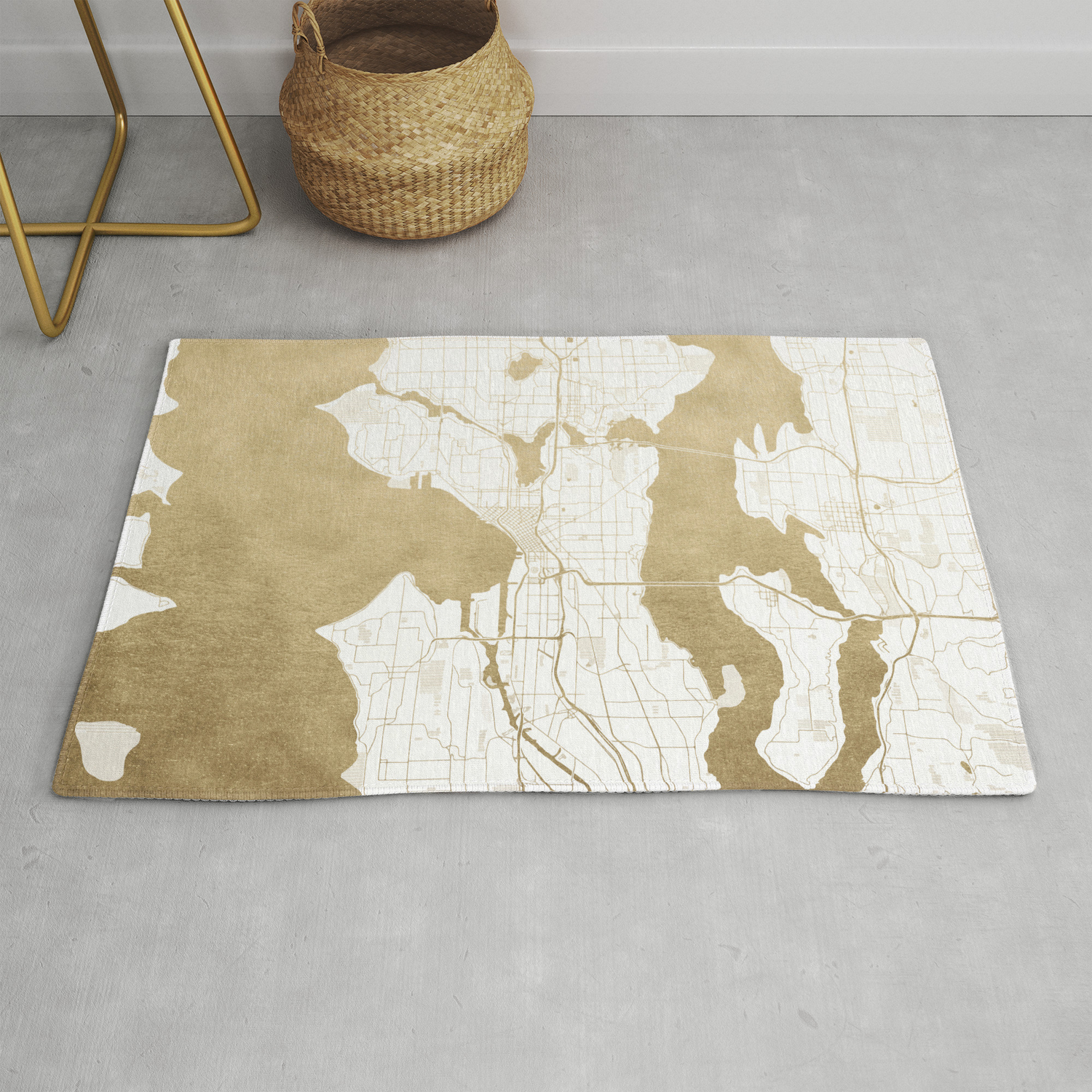 Seattle White And Gold Map Rug By Mapmaker Society6 Seattle White And Gold Map Rug By
