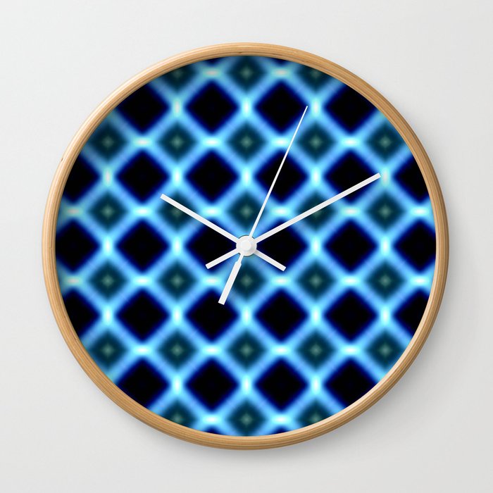 Blue Black Diagonal Fuzz Background Pattern. Wall Clock