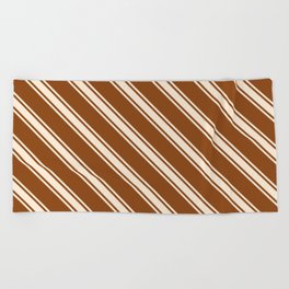 [ Thumbnail: Brown & Beige Colored Stripes Pattern Beach Towel ]