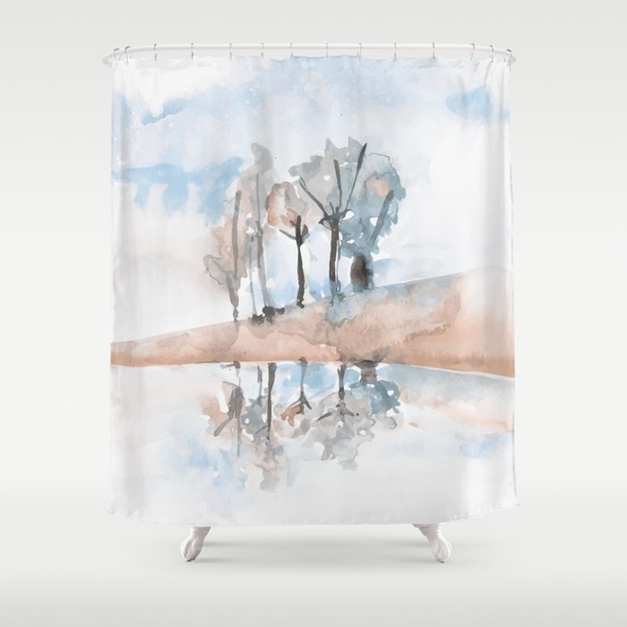 Watercolor Distant Trees Shower Curtain