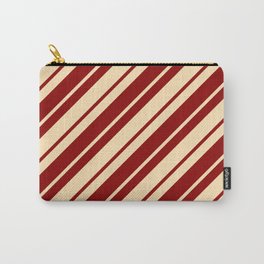 [ Thumbnail: Beige and Dark Red Colored Stripes/Lines Pattern Carry-All Pouch ]