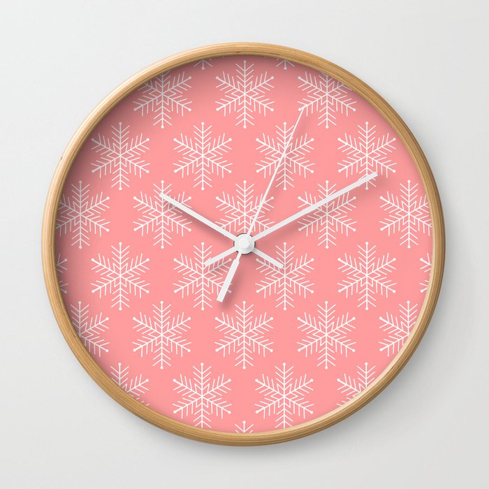 Light Red Snowflakes Wall Clock