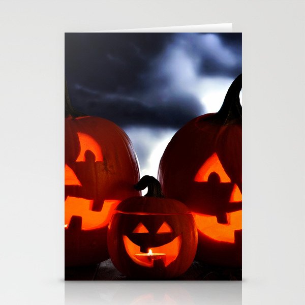 Halloween Jack o Lantern Night Scene Against Dark Clouds Stationery Cards
