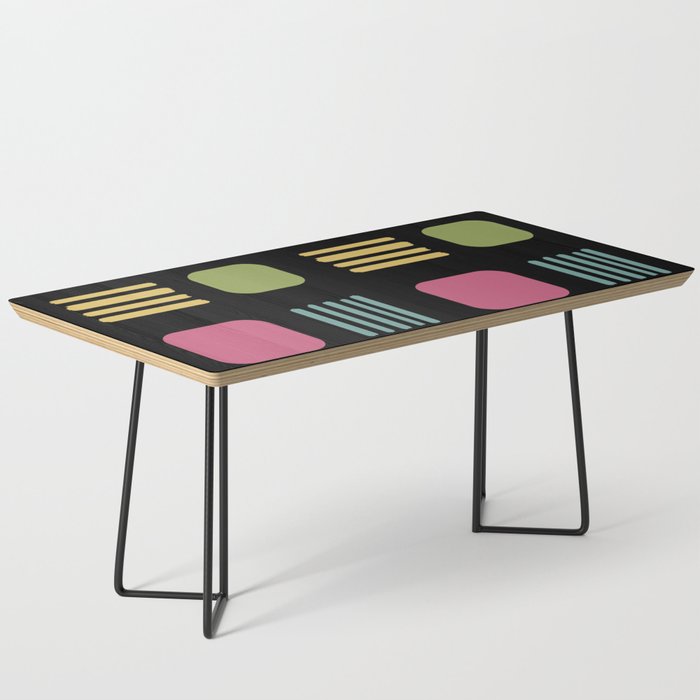 Mid-Century Modern Squares Lines Black Colorful 2 Coffee Table