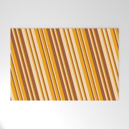 [ Thumbnail: Orange, Beige & Sienna Colored Striped/Lined Pattern Welcome Mat ]