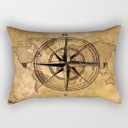 Destinations - Compass Rose and World Map Rectangular Pillow